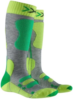 Ski socks X-SOCKS SKI JUNIOR 4.0 MID GREY MELANGE/GREEN/PHYTON YELLOW - 2021/22