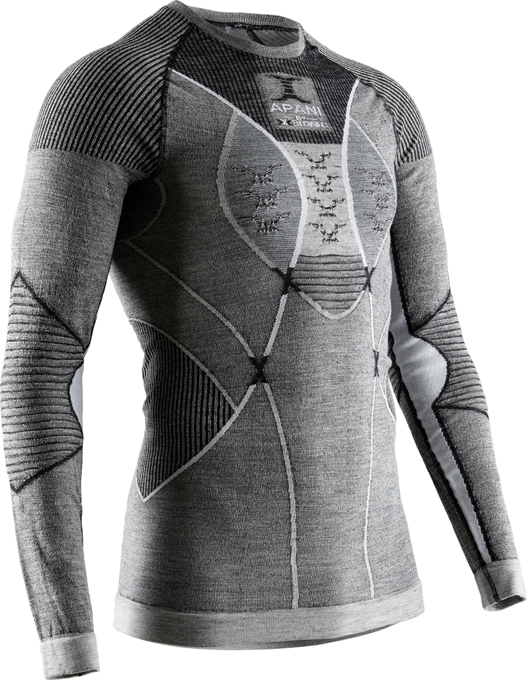 Thermounterwäsche X-BIONIC Apani 4.0 Merino Shirt Round Neck Lg Sl Black/Grey/White - 2021/22